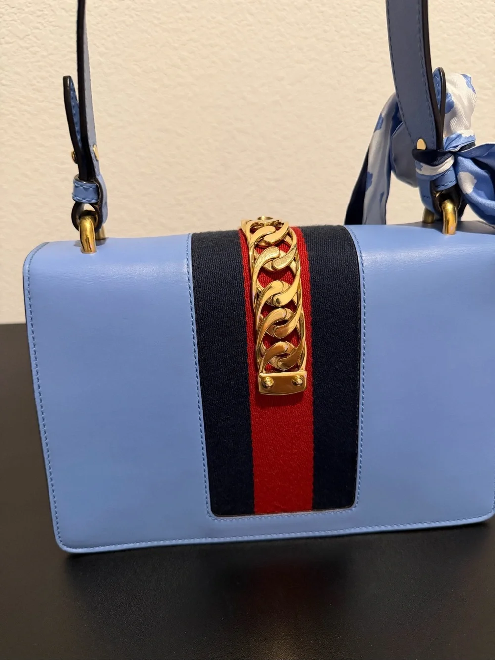 Gucci Sylvie Small Blue Leather Shoulder Bag Authentic + LegitApp COA